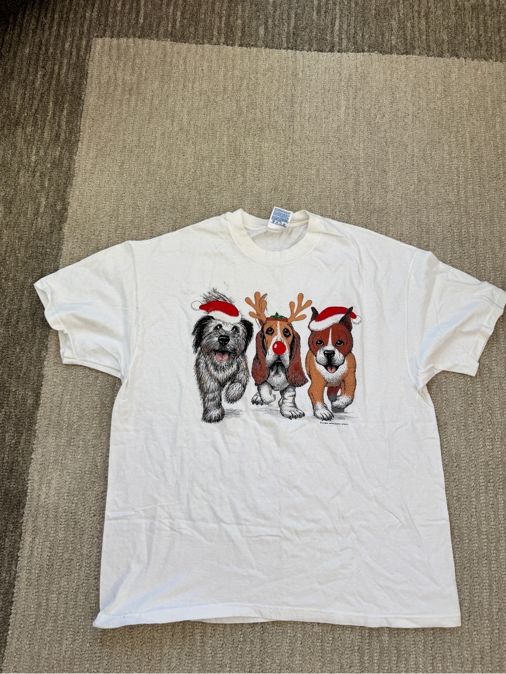 Hanes White Holiday Dogs Graphic Tee with Red Accents